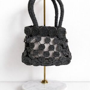Chista New York Vintage Black Fully Beaded Evening Bag Mesh Mini Purse